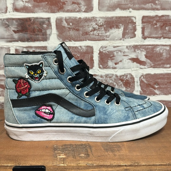 Vans Sk8 Hi Denim Patches Acid Wash Women’s Sz 10 - Picture 3 of 11
